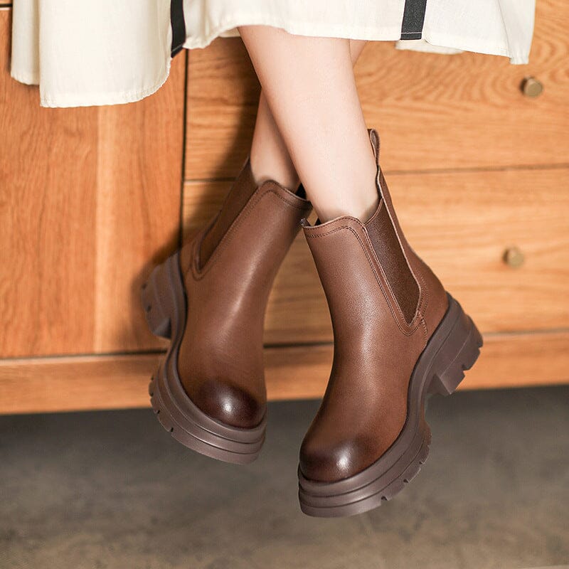 Women Autumn Leather Thick Soled Boots