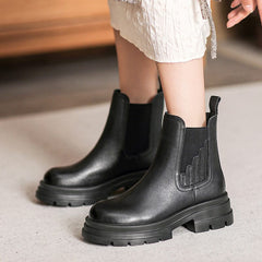 Women Autumn Leather Thick Soled Boots