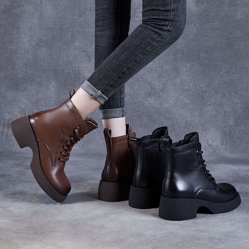 Women Autumn Patchwork Leather Platform Boots