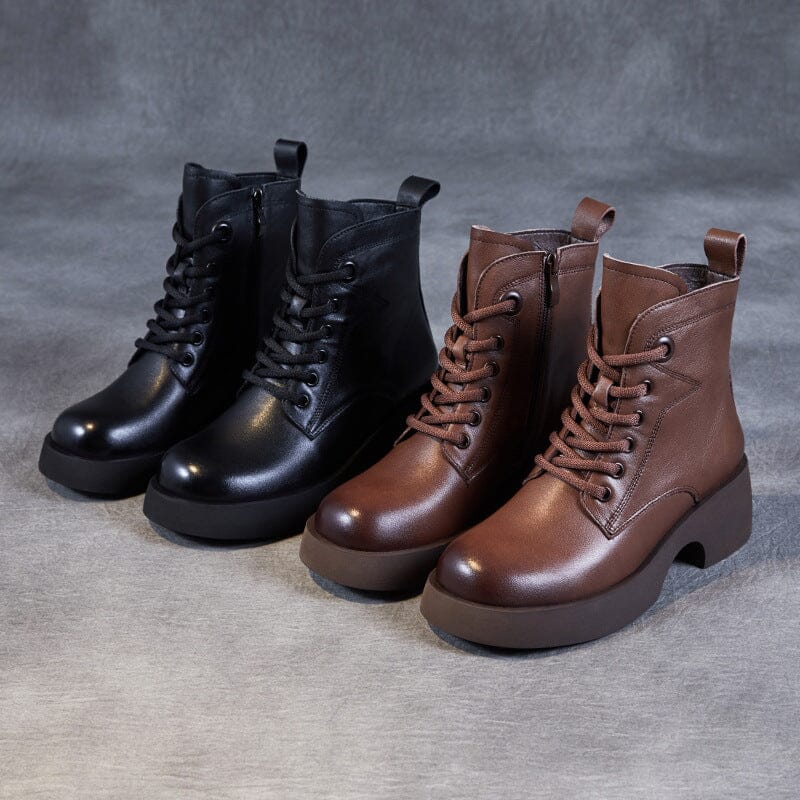 Women Autumn Patchwork Leather Platform Boots