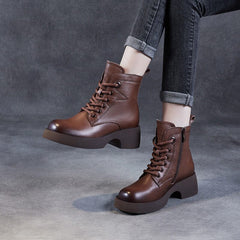 Women Autumn Patchwork Leather Platform Boots