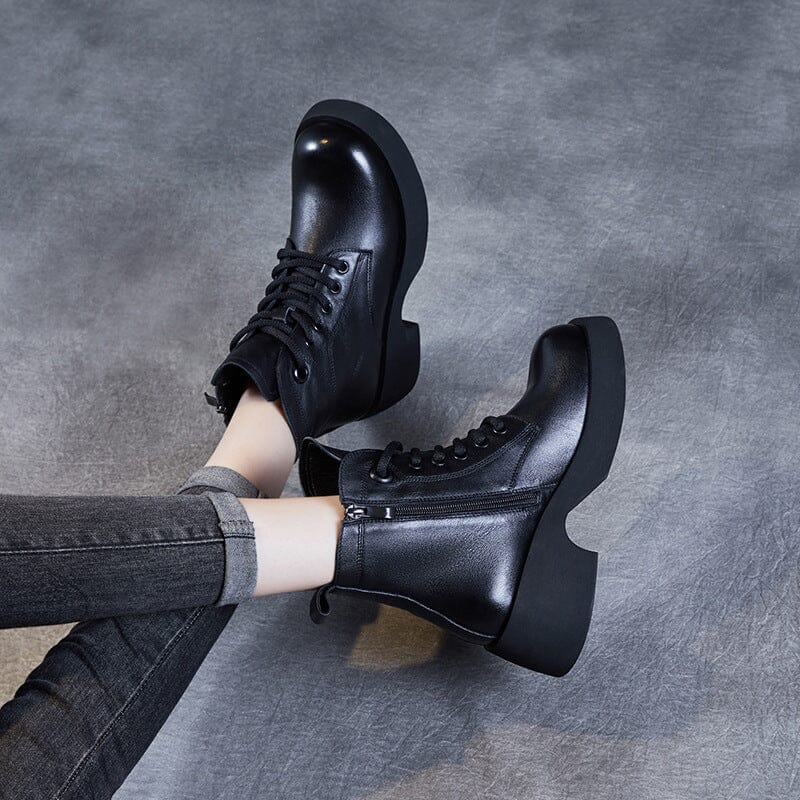 Women Autumn Patchwork Leather Platform Boots