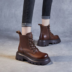 Women Autumn Retro Classic Leather Platform Boots