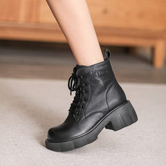 Women Autumn Retro Leather Chunky Platform Boots