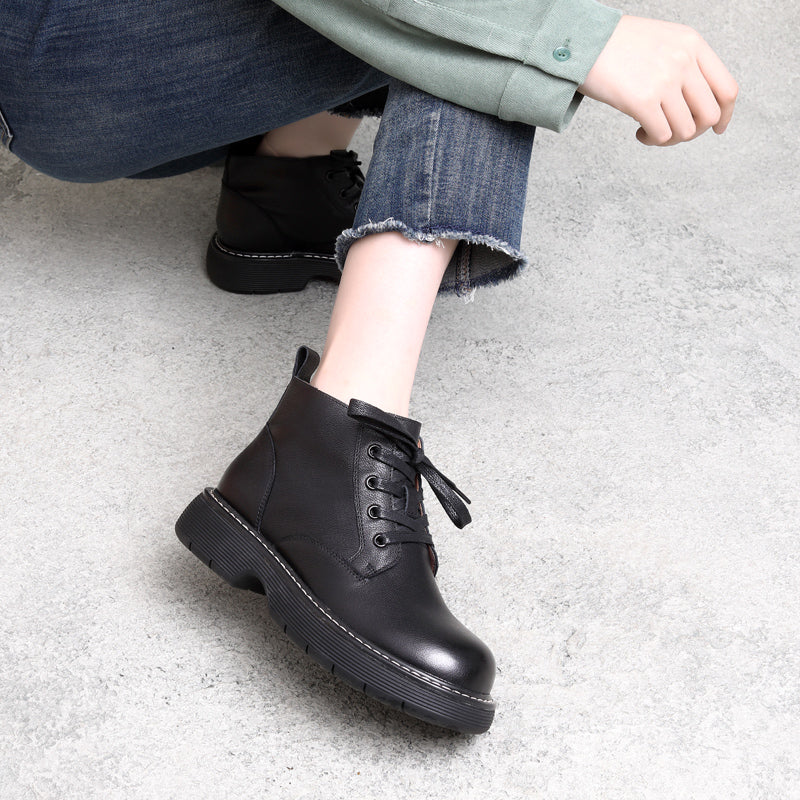 Women Autumn Retro Leather Flat Ankle Boots