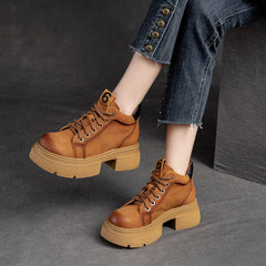 Women Autumn Retro Leather Platform Ankle Boots