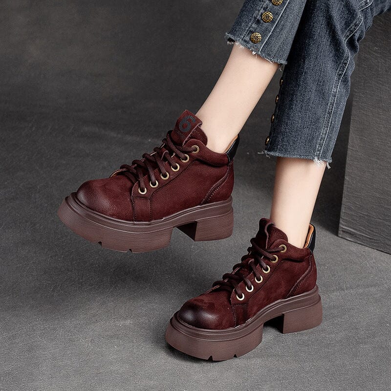 Women Autumn Retro Leather Platform Ankle Boots