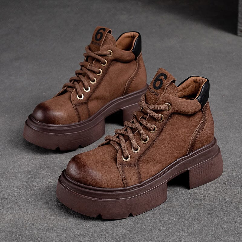 Women Autumn Retro Leather Platform Ankle Boots