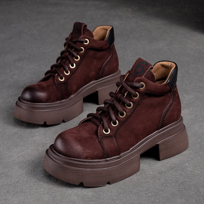 Women Autumn Retro Leather Platform Ankle Boots