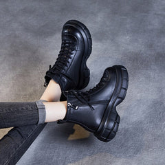 Women Autumn Retro Leather Platform Boots