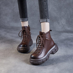 Women Autumn Retro Leather Platform Boots