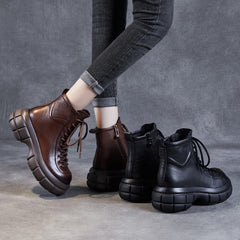 Women Autumn Retro Leather Platform Boots