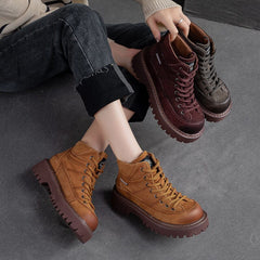 Women Autumn Retro Leather Thick Soled Ankle Boots