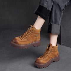 Women Autumn Retro Leather Thick Soled Ankle Boots