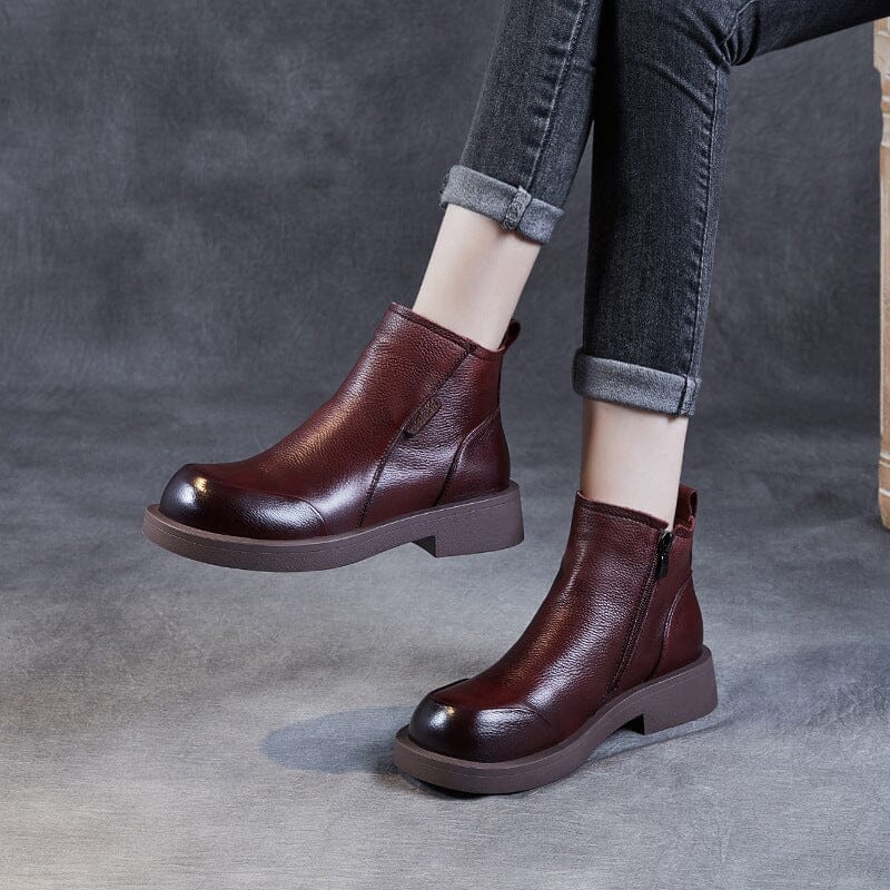 Women Autumn Retro Minimalist Leather Ankle Boots