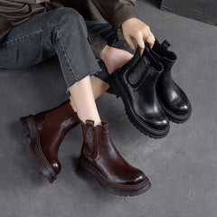 Women Autumn Retro Minimalist Leather Thick Soled Boots