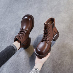 Women Autumn Retro Patchwork Leather Ankle Boots