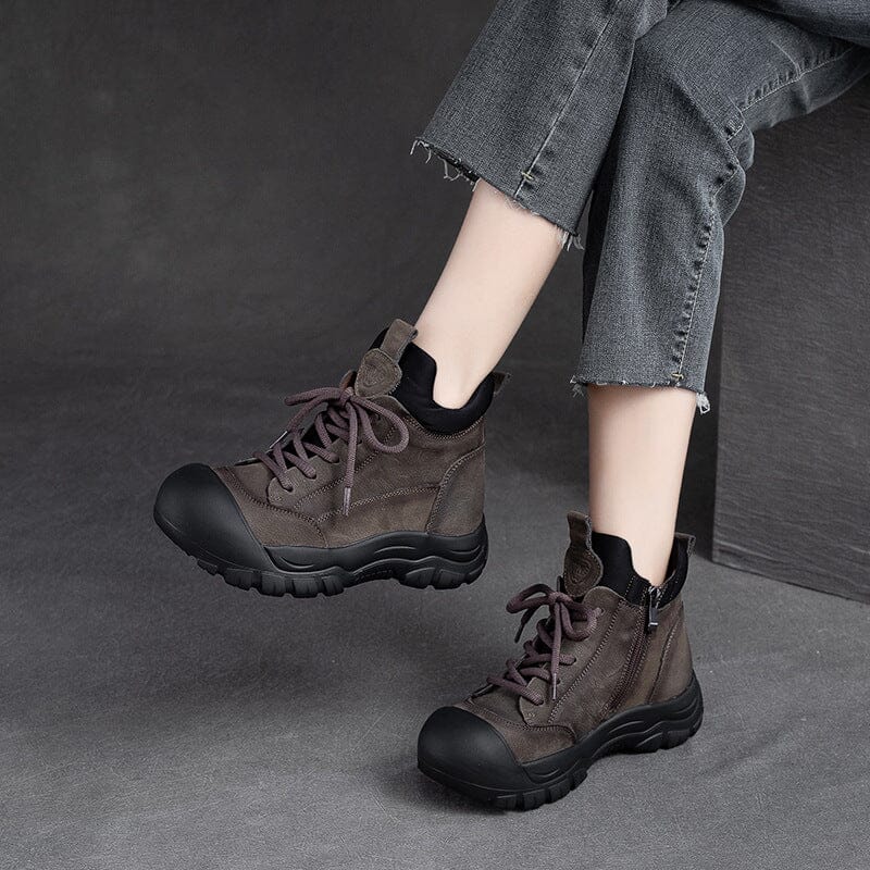 Women Autumn Retro Patchwork Leather Ankle Boots