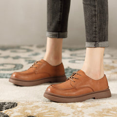 Women Autumn Retro Patchwork Leather Casual Shoes