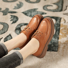 Women Autumn Retro Patchwork Leather Casual Shoes