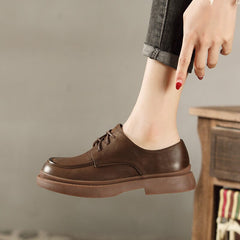 Women Autumn Retro Patchwork Leather Casual Shoes