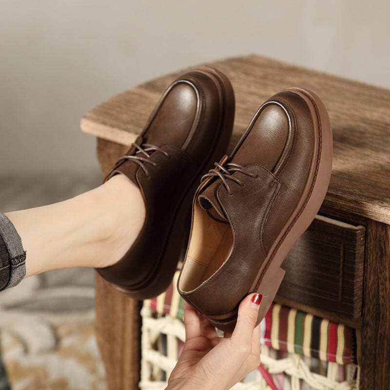 Women Autumn Retro Patchwork Leather Casual Shoes