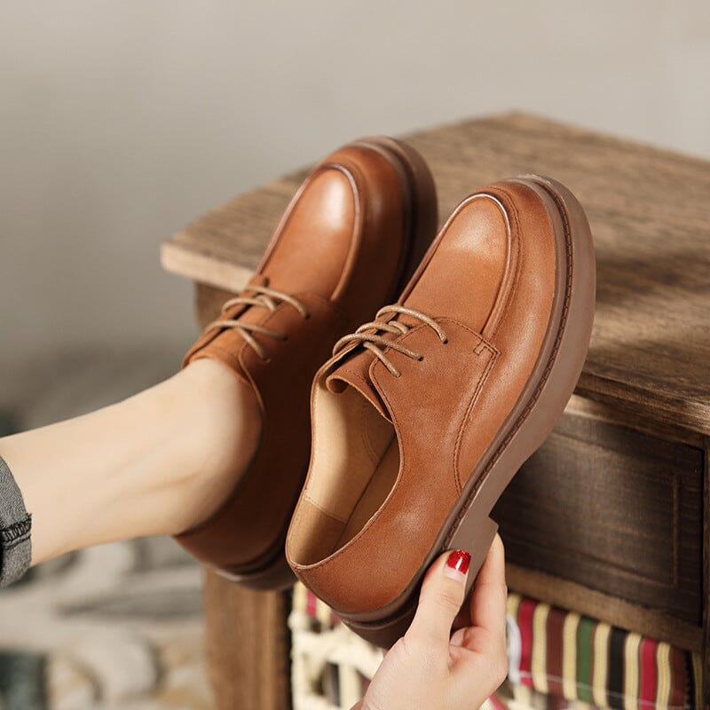 Women Autumn Retro Patchwork Leather Casual Shoes