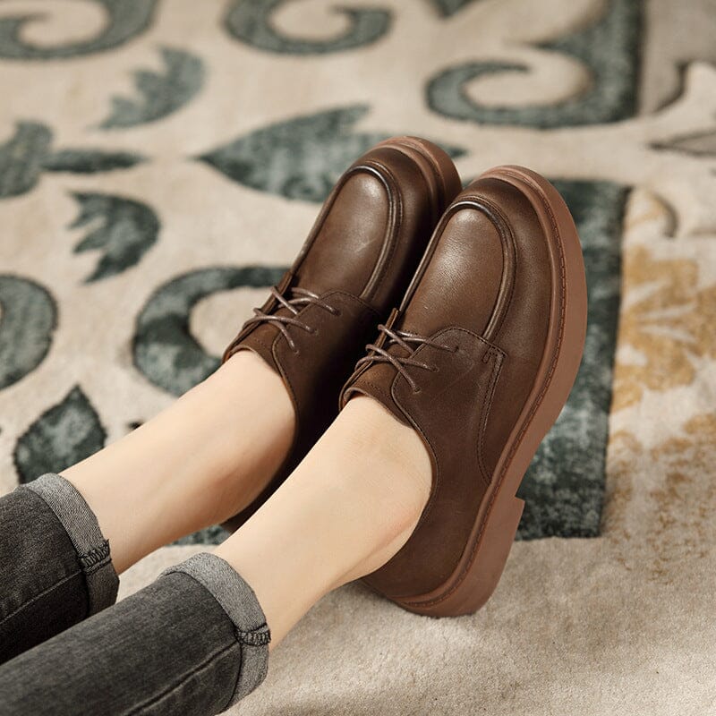 Women Autumn Retro Patchwork Leather Casual Shoes