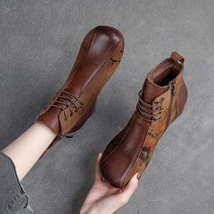 Women Autumn Retro Patchwork Leather Heel Boots