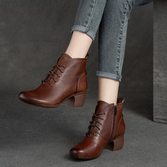 Women Autumn Solid Leather Wedge Boots