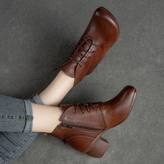 Women Autumn Solid Leather Wedge Boots