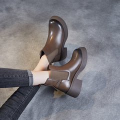 Women Autumn Winter Casual Leather Wedge Boots