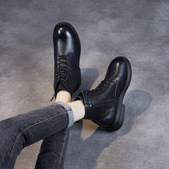 Women Autumn Winter Casual Solid Leather Boots