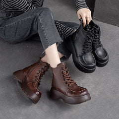 Women Autumn Winter Leather Chunky Platform Boots