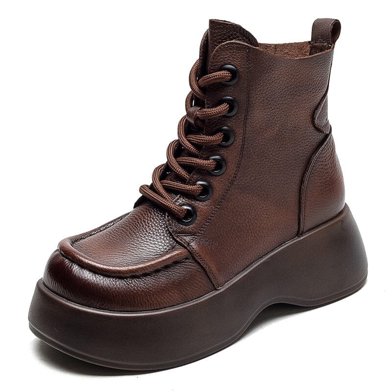 Women Autumn Winter Leather Chunky Platform Boots