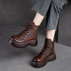 Women Autumn Winter Leather Chunky Platform Boots