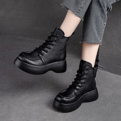 Women Autumn Winter Leather Chunky Platform Boots