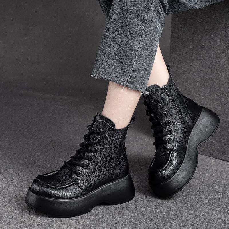 Women Autumn Winter Leather Chunky Platform Boots