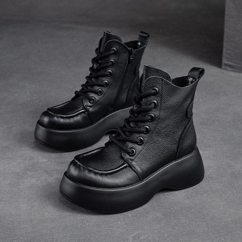 Women Autumn Winter Leather Chunky Platform Boots