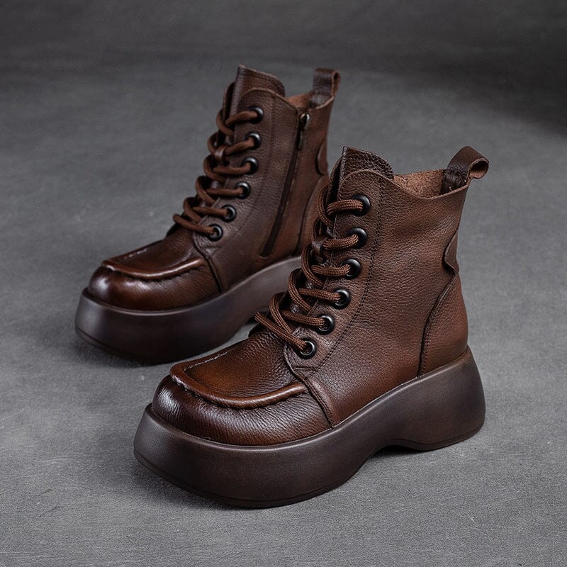 Women Autumn Winter Leather Chunky Platform Boots