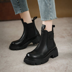 Women Autumn Winter Leather Retro Wedge Boots