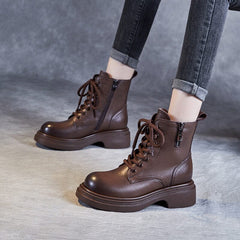 Women Autumn Winter Retro Leather Thick Soled Boots