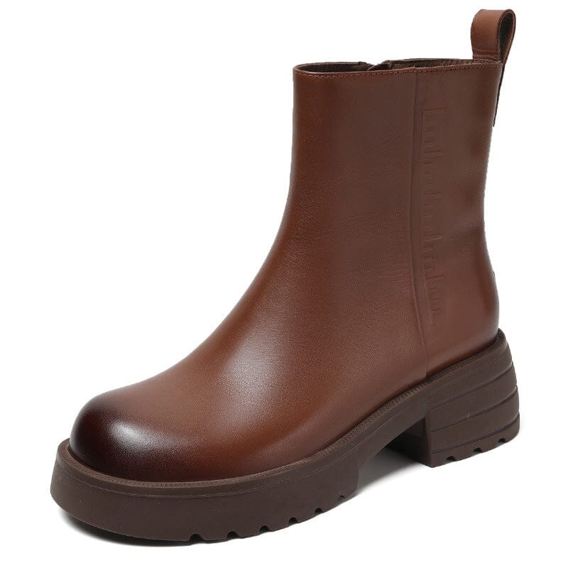 Women Autumn Winter Solid Casual Leather Boots