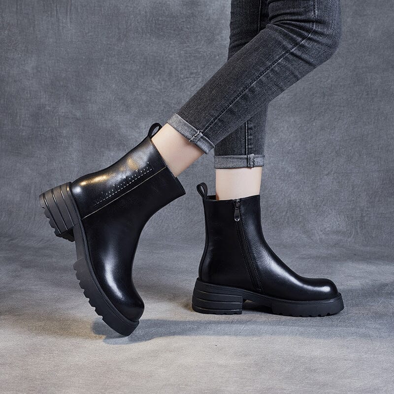 Women Autumn Winter Solid Casual Leather Boots