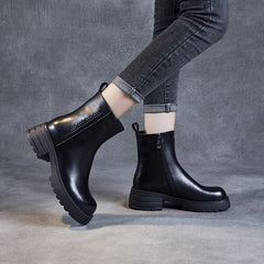 Women Autumn Winter Solid Casual Leather Boots