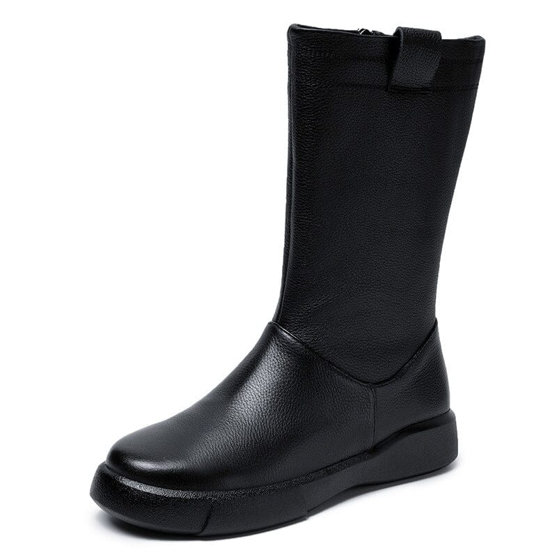 Women Autumn Winter Solid Leather Boots