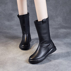 Women Autumn Winter Solid Leather Boots