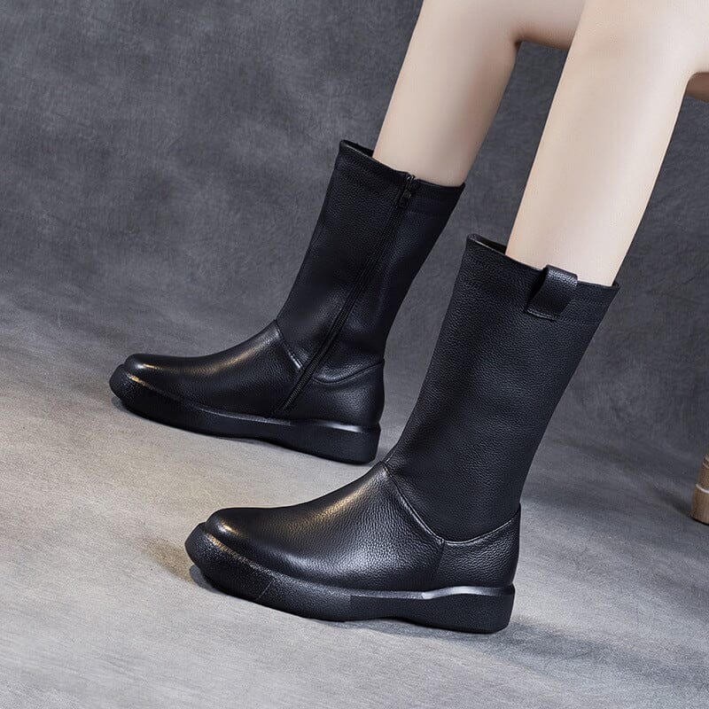 Women Autumn Winter Solid Leather Boots