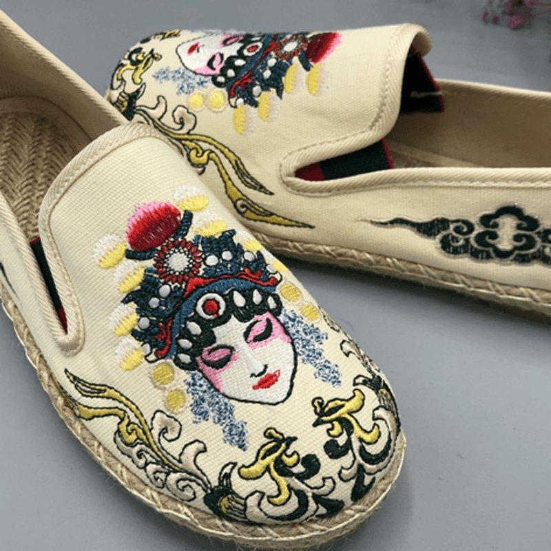 Women Breathable Casual Slip On Embroidered Flat Shoes 35-44