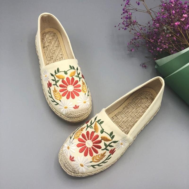 Women Casual Slip On Embroidered Flat Breathable Shoes